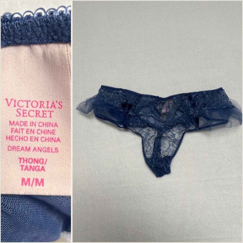 Victoria's Secret Dream Angels Thong Tanga Blue M/M Cheekini Bikini Green M/M - Picture 3 of 3
